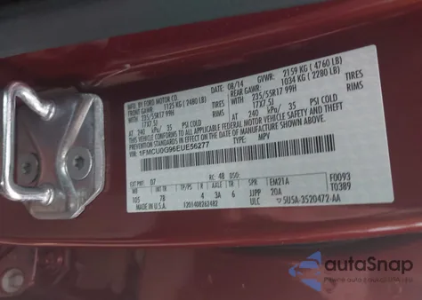 2014 Ford Escape Se from USA, damaged, VIN 1FMCU0G96EUE56277